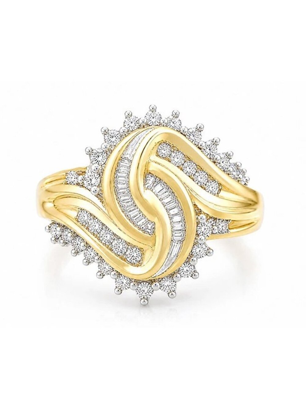 Genuine 1.46 CT Diamond 10k Yellow Gold Ladies Ring